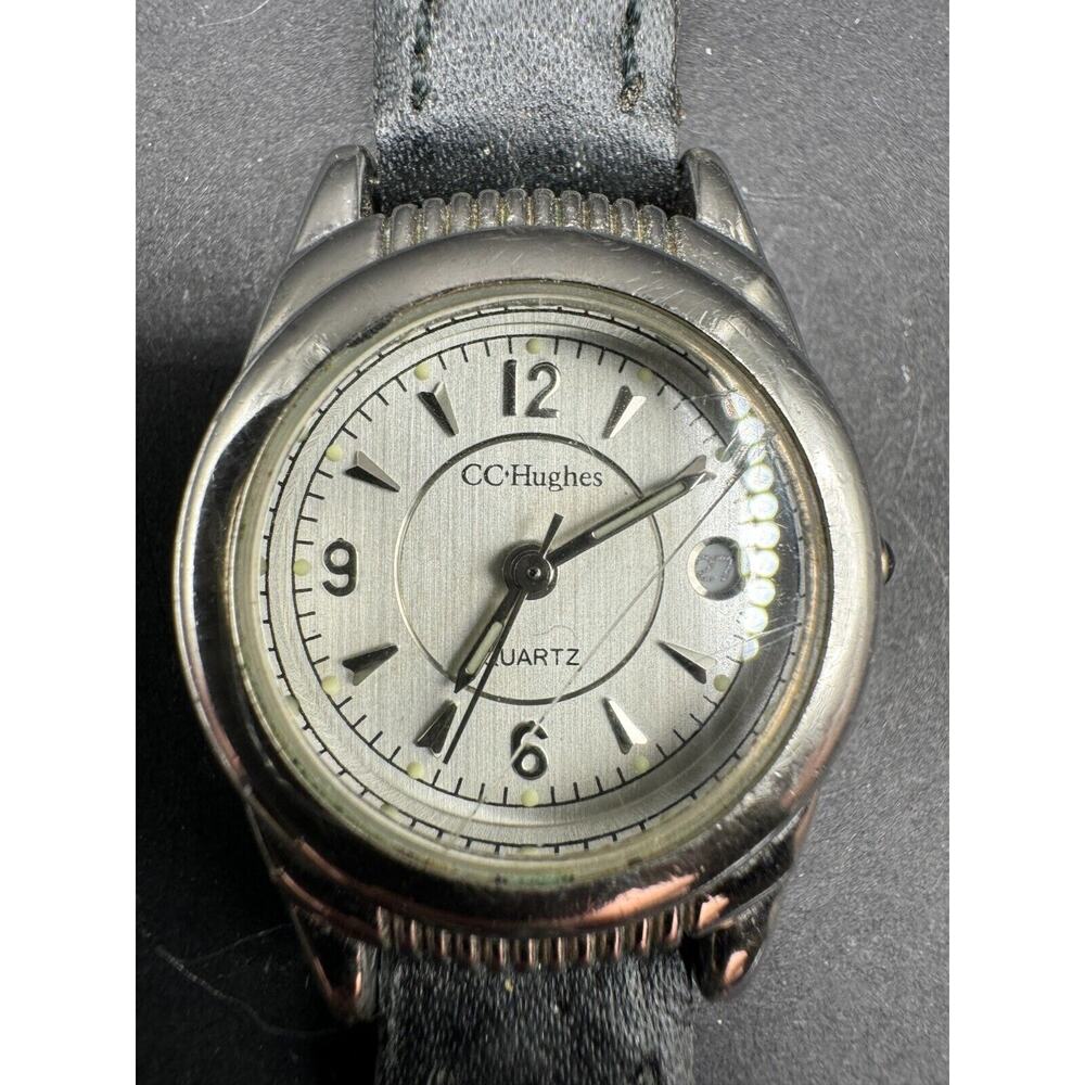 Vintage CC Hughes A126-06 Date Watch Quartz Black Braided Leather Band Japan Mvt